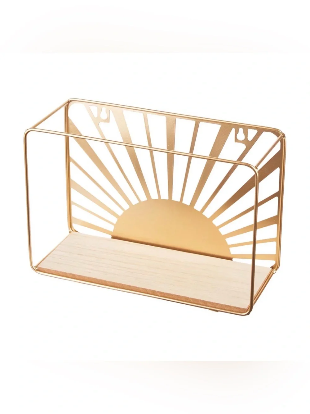2pc. Sunburst Metal & Wood Shelf - Gold Accent